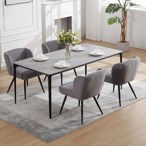 DAYALANE Esszimmerstühle 4er Set, Moderne Küchenstühle mit Polsterung Metallfüßen aus Leinen, Wohnzimmerstühle ohne Armlehnen für Esszimmer Wohnzimmer Küche Schlafzimmer, Grau von DAYALANE