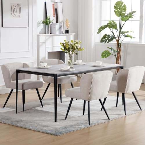DAYALANE Esszimmerstühle 4er Set, Moderne Küchenstühle mit Polsterung Metallfüßen aus Leinen, Wohnzimmerstühle ohne Armlehnen für Esszimmer Wohnzimmer Küche Schlafzimmer, Oatmeal von DAYALANE