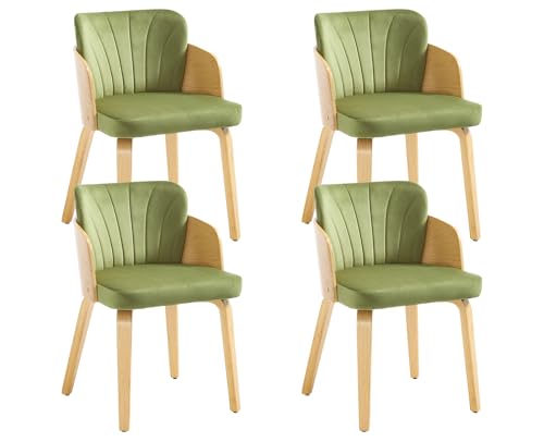 DAYALANE Esszimmerstühle 4er Set, Moderner Küchenstuhl Polsterstuhl mit Gebogene Rückenlehne Holzbeinen aus Samt, Wohnzimmerstuhl für Esszimmer Wohnzimmer Küche Schlafzimmer, Grün von DAYALANE