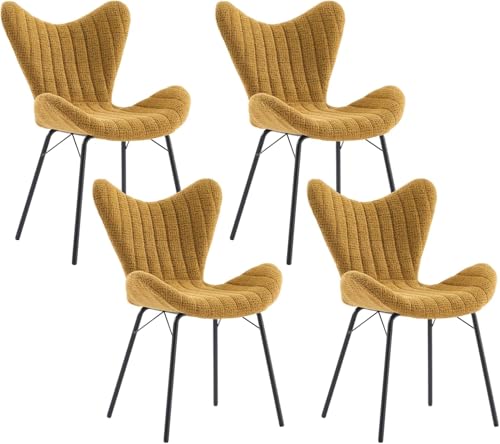 DAYALANE Esszimmerstühle4er Set, Küchenstuhl Polsterstuhl Esstischstühle Sessel mit Stepp-Rückenlehne aus Chenille, für Esszimmer Wohnzimmer Schlafzimmer und Empfang, Gelb von DAYALANE