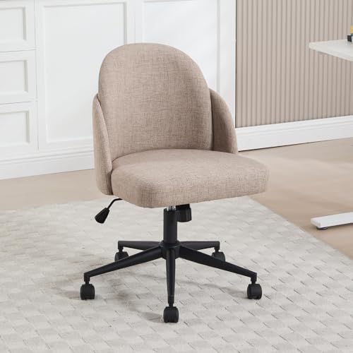 DAYALANE Homeoffice Stuhl aus Leinen, Schminkstuhl Bürostuhl höhenverstellbar Drehstuhl mit Armlehnen, Schreibtischstuhl Wippfunktion für Büro Arbeitszimmer Schlafzimmer Schminken Gaming, Khaki von DAYALANE