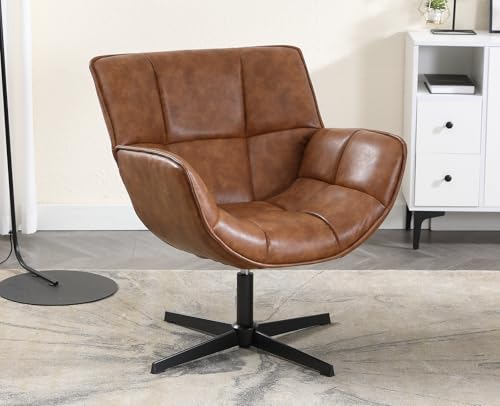 DAYALANE Loungesessel Armlehnstuhl 360° Drehbar, Sessel Akzentsessel mit Metallbeinen Ohrensessel Polsterstuhl aus PU Kunstleder, für Wohnzimmer Schlafzimmer, Braun von DAYALANE