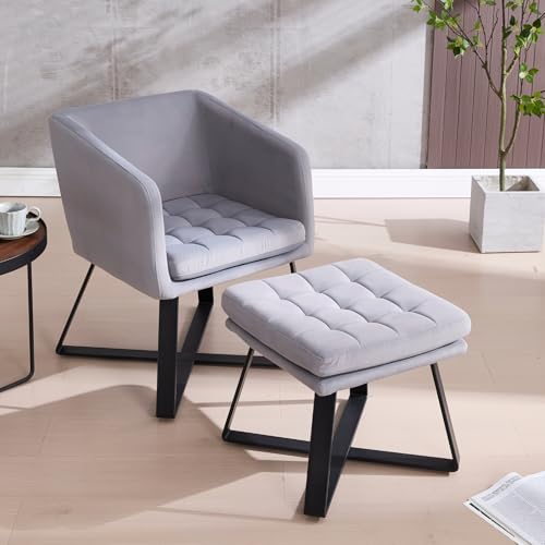 DAYALANE Loungesessel Sessel mit Hocker, Relaxsessel Ohrensessel Polsterstuhl mit Metallbeinen aus Samt, Gepolsterter Fernsehsessel Lesesessel Einzelsofa für Schlafzimmer Wohnzimmer, Grau von DAYALANE