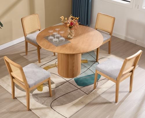 DAYALANE Modern Esszimmerstühle 4er Set mit Rattan Rückenlehne, Küchenstühle mit Holzbeinen aus Leinen, Polsterstuhl Essstühle für Esszimmer Wohnzimmer Küche Schlafzimmer, Grau von DAYALANE