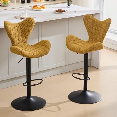 DAYALANE Moderne Barhocker 2er Set, Höhenverstellbar 360°Drehbar Barstühle Küchenstühle mit Stepp-Rückenlehne aus Chenille, Bar Stool für Theke Küche Bistro Café Esszimmer Wohnzimmer, Gelb von DAYALANE