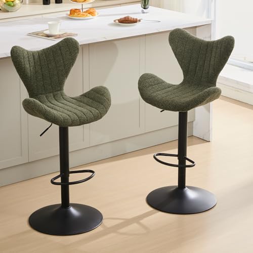 DAYALANE Moderne Barhocker 2er Set, Höhenverstellbar 360°Drehbar Barstühle Küchenstühle mit Stepp-Rückenlehne aus Chenille, Bar Stool für Theke Küche Bistro Café Esszimmer Wohnzimmer, Grün von DAYALANE