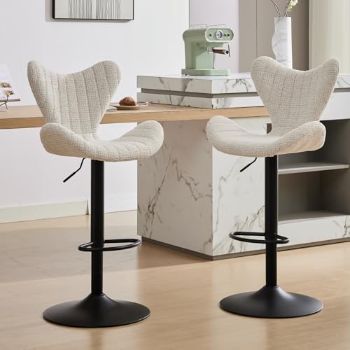 DAYALANE Moderne Barhocker 2er Set, Höhenverstellbar 360°Drehbar Barstühle Küchenstühle mit Stepp-Rückenlehne aus Chenille, Bar Stool für Theke Küche Bistro Café Esszimmer Wohnzimmer, Oatmeal von DAYALANE
