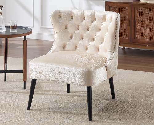 DAYALANE Ohrensessel aus Samt, Polstersessel Loungesessel mit Knopfsteppung Holzbeinen, Akzentstuhl mit Dicke Sitzpolsterung für Büro Wohnzimmer Schlafzimmer Lounge, Beige DAYALANE Ohrensessel aus Samt, Polstersessel Loungesessel mit Knopfsteppung Holzbeinen, Akzentstuhl mit Dicke Sitzpolsterung für Büro Wohnzimmer Schlafzimmer Lounge, Beige von DAYALANE