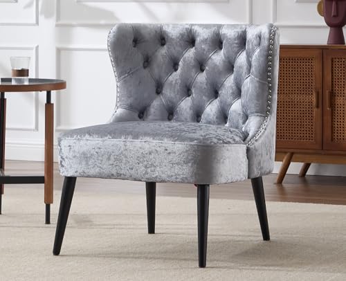 DAYALANE Ohrensessel aus Samt, Polstersessel Loungesessel mit Knopfsteppung Holzbeinen, Akzentstuhl mit Dicke Sitzpolsterung für Büro Wohnzimmer Schlafzimmer Lounge, Grau DAYALANE Ohrensessel aus Samt, Polstersessel Loungesessel mit Knopfsteppung Holzbeinen, Akzentstuhl mit Dicke Sitzpolsterung für Büro Wohnzimmer Schlafzimmer Lounge, Grau von DAYALANE