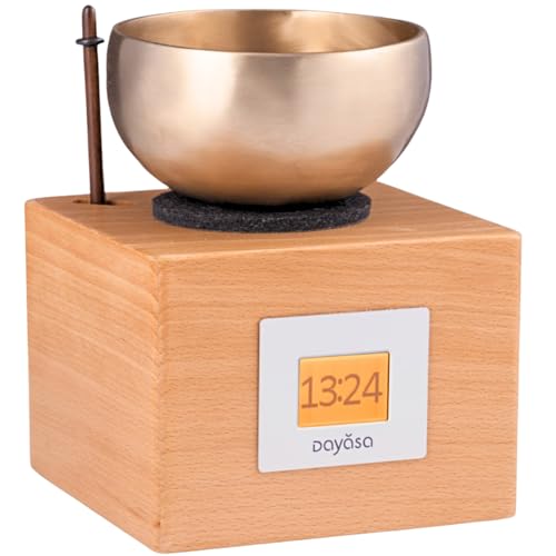 DAYASA Klangschalenuhr Kaala Buche Natur Holz | Handgefertigte Meditationsuhr mit Klangschale | Zen Wecker - Klangschalenwecker und Meditationstimer von DAYASA