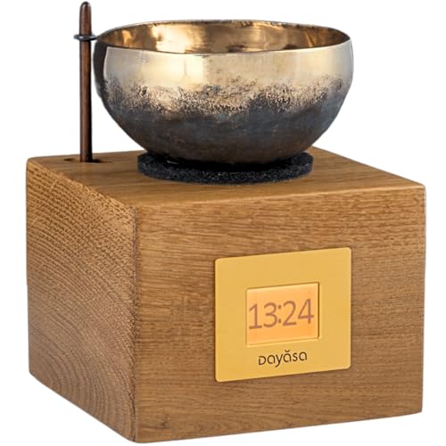 DAYASA Klangschalenuhr Kaala Eiche gelaugt | Handgefertigte Meditationsuhr mit Klangschale | Zen Wecker - Klangschalenwecker und Meditationstimer von DAYASA