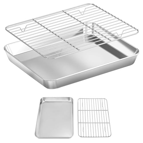 Groß Rechteckig Backblech Mit Gitterrost Toast-ofenblech Mit Abkühlgitter 23.5 * 17.5 * 2.5cm Rechteckig Kuchenblech Backform Mit Kuchengitter Edelstahl Backblech Mit Abkühlgitter Für Backen, Kochen von DAYIsjz