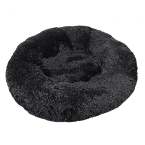 DAYKETNE Donut-Hundebett, Groß, Waschbares Katzen-/Kätzchenbett, D: 40–120 cm, Einfarbiger, Flauschiger Plüsch-Hundekorb mit Rutschfester Unterseite,Black-70CM von DAYKETNE