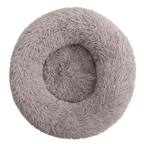 DAYKETNE Donut-Hundebett, Groß, Waschbares Katzen-/Kätzchenbett, D: 40–120 cm, Einfarbiger, Flauschiger Plüsch-Hundekorb mit Rutschfester Unterseite,Brown-40CM von DAYKETNE