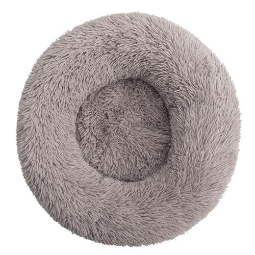 DAYKETNE Donut-Hundebett, Groß, Waschbares Katzen-/Kätzchenbett, D: 40–120 cm, Einfarbiger, Flauschiger Plüsch-Hundekorb mit Rutschfester Unterseite,Brown-90CM von DAYKETNE