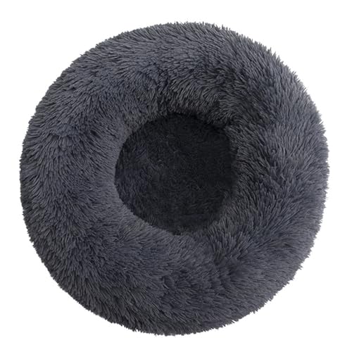 DAYKETNE Donut-Hundebett, Groß, Waschbares Katzen-/Kätzchenbett, D: 40–120 cm, Einfarbiger, Flauschiger Plüsch-Hundekorb mit Rutschfester Unterseite,DarkGray-100CM von DAYKETNE