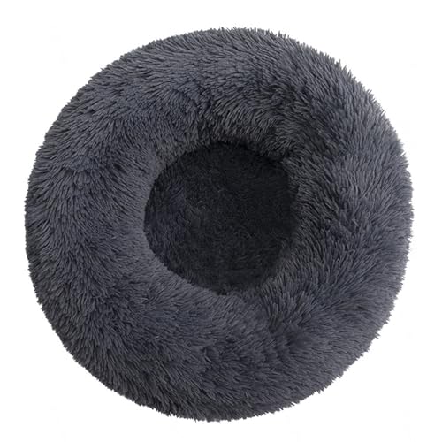DAYKETNE Donut-Hundebett, Groß, Waschbares Katzen-/Kätzchenbett, D: 40–120 cm, Einfarbiger, Flauschiger Plüsch-Hundekorb mit Rutschfester Unterseite,DarkGray-40CM von DAYKETNE
