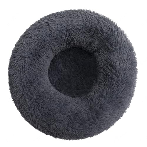 DAYKETNE Donut-Hundebett, Groß, Waschbares Katzen-/Kätzchenbett, D: 40–120 cm, Einfarbiger, Flauschiger Plüsch-Hundekorb mit Rutschfester Unterseite,DarkGray-50CM von DAYKETNE