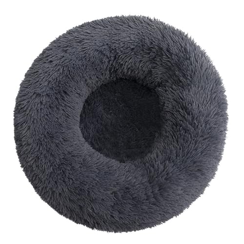 DAYKETNE Donut-Hundebett, Groß, Waschbares Katzen-/Kätzchenbett, D: 40–120 cm, Einfarbiger, Flauschiger Plüsch-Hundekorb mit Rutschfester Unterseite,DarkGray-80CM von DAYKETNE