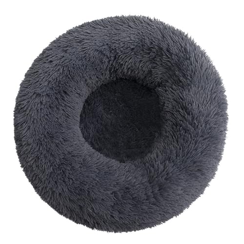 DAYKETNE Donut-Hundebett, Groß, Waschbares Katzen-/Kätzchenbett, D: 40–120 cm, Einfarbiger, Flauschiger Plüsch-Hundekorb mit Rutschfester Unterseite,DarkGray-90CM von DAYKETNE