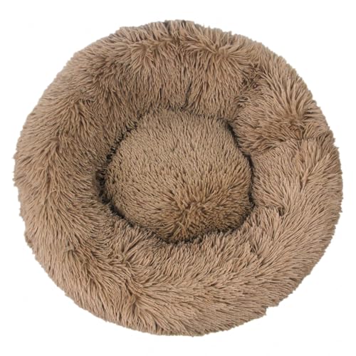 DAYKETNE Donut-Hundebett, Groß, Waschbares Katzen-/Kätzchenbett, D: 40–120 cm, Einfarbiger, Flauschiger Plüsch-Hundekorb mit Rutschfester Unterseite,Khaki-60CM von DAYKETNE
