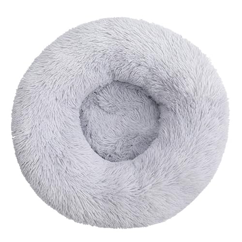DAYKETNE Donut-Hundebett, Groß, Waschbares Katzen-/Kätzchenbett, D: 40–120 cm, Einfarbiger, Flauschiger Plüsch-Hundekorb mit Rutschfester Unterseite,LightGray-100CM von DAYKETNE