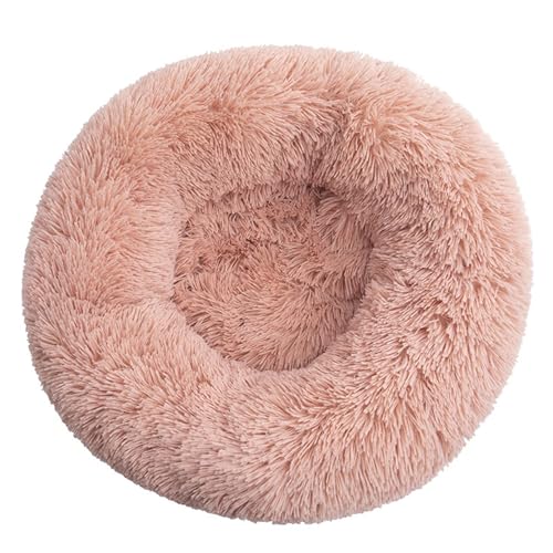 DAYKETNE Donut-Hundebett, Groß, Waschbares Katzen-/Kätzchenbett, D: 40–120 cm, Einfarbiger, Flauschiger Plüsch-Hundekorb mit Rutschfester Unterseite,PinkA-70CM von DAYKETNE
