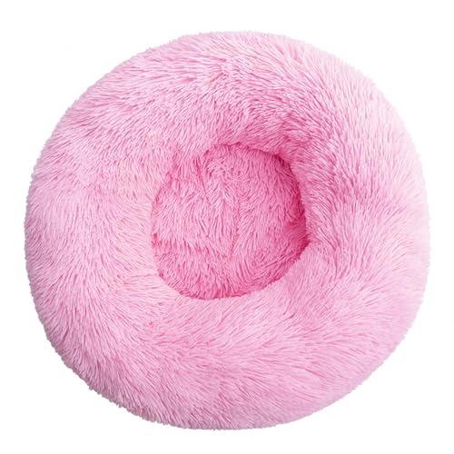 DAYKETNE Donut-Hundebett, Groß, Waschbares Katzen-/Kätzchenbett, D: 40–120 cm, Einfarbiger, Flauschiger Plüsch-Hundekorb mit Rutschfester Unterseite,PinkB-40CM von DAYKETNE