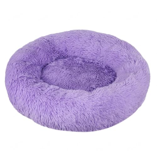 DAYKETNE Donut-Hundebett, Groß, Waschbares Katzen-/Kätzchenbett, D: 40–120 cm, Einfarbiger, Flauschiger Plüsch-Hundekorb mit Rutschfester Unterseite,Purple-60CM von DAYKETNE
