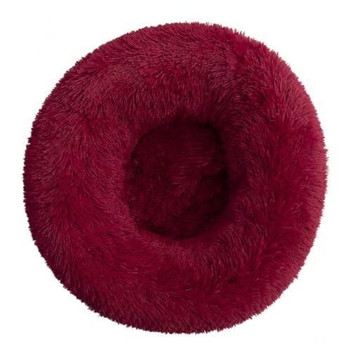 DAYKETNE Donut-Hundebett, Groß, Waschbares Katzen-/Kätzchenbett, D: 40–120 cm, Einfarbiger, Flauschiger Plüsch-Hundekorb mit Rutschfester Unterseite,WineRed-60CM von DAYKETNE