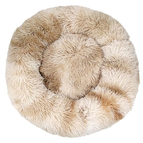 Katzenbetten für Hauskatzen, Beruhigendes Hundebett aus Plüsch in Donutform, Waschbar, Langes Plüsch-Donutkissen mit Rutschfester Unterseite,Brown-40CM von DAYKETNE