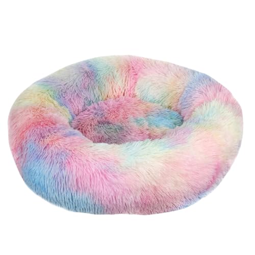 Katzenbetten für Hauskatzen, Beruhigendes Hundebett aus Plüsch in Donutform, Waschbar, Langes Plüsch-Donutkissen mit Rutschfester Unterseite,Colorful-40CM von DAYKETNE