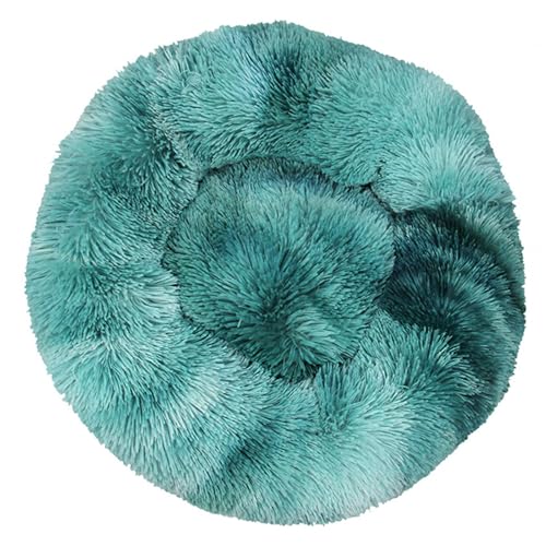 Katzenbetten für Hauskatzen, Beruhigendes Hundebett aus Plüsch in Donutform, Waschbar, Langes Plüsch-Donutkissen mit Rutschfester Unterseite,DarkBlue-90CM von DAYKETNE