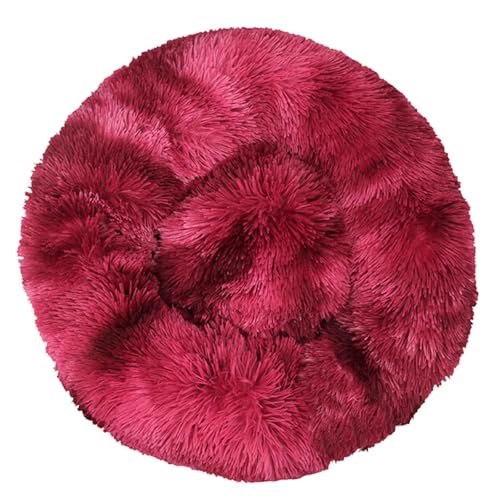 Katzenbetten für Hauskatzen, Beruhigendes Hundebett aus Plüsch in Donutform, Waschbar, Langes Plüsch-Donutkissen mit Rutschfester Unterseite,WineRed-100CM von DAYKETNE