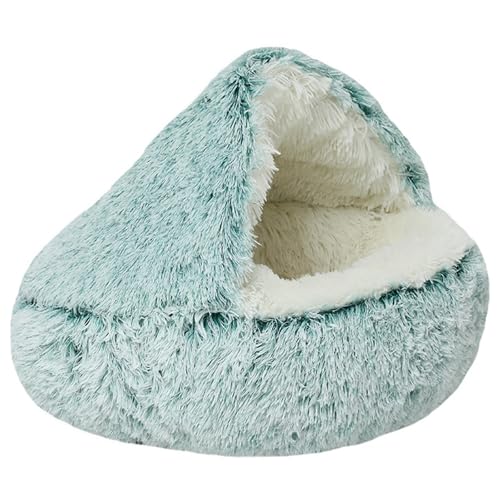 Plüsch-Katzenbett für Hauskatzen, Katzenschlafsack mit Kapuze, Hundehöhlenbett, großes, gemütliches, wärmendes, waschbares, rutschfestes Haustiernest,Green-65cm von DAYKETNE