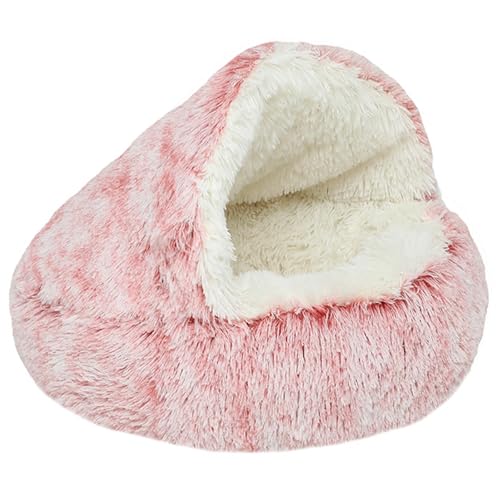 Plüsch-Katzenbett für Hauskatzen, Katzenschlafsack mit Kapuze, Hundehöhlenbett, großes, gemütliches, wärmendes, waschbares, rutschfestes Haustiernest,Pink-50cm von DAYKETNE