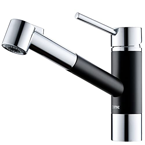 DAYONE Küchenarmatur 120°Drehbar Wasserhahn Barhähne Ausziehbar Edelstahl Gebürstet Hochdruck Einhand-Spültischarmatur 2 Strahlarten Mischbatterie (‎‎chrom und Mattschwarz) von DAYONE