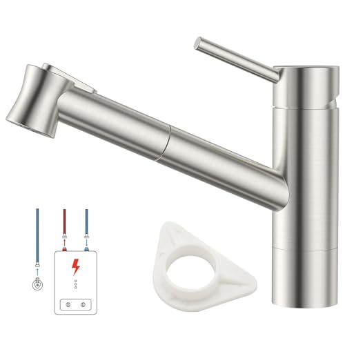 DAYONE Niederdruck Wasserhahn Küche, Niederdruck Küchenarmatur mit Ausziehbarer Brause, 3 Anschlüsse, 2 Strahlarten Spültischarmatur, Mischbatterie Küche, Ausziehbar Küche Mischbatterie für Boiler von DAYONE