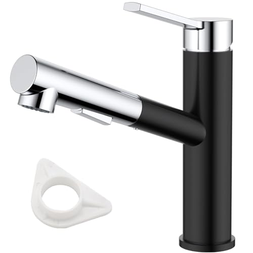 DAYONE Wasserhahn Küche Schwarz und Chrom, Hochdruck Küchenarmatur mit Ausziehbarer Brause, Spültischarmatur mit Zwei Sprühfunktionen, Armatur Küche 120° Drehbar, Edelstahl Mischbatterie für Küche von DAYONE