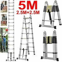 Dayplus - 2,5m+2,5m Teleskopleiter Klappleiter, Aluminium Mehrzweckleiter mit Stabilisator, rutschfest Verlängerungsleiter Anlegeleiter von DAYPLUS
