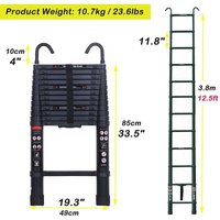 3,8 m Teleskopleiter aus Aluminium mit abnehmbaren Haken und rutschfesten Füßen, EN131, Tragfähigkeit 150 kg, zusammengeklappte Höhe 85 cm, tragbare von DAYPLUS