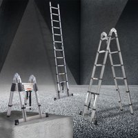 A-förmige Profi Teleskopleiter Treppenleiter Anlegeleiter Mehrzweckleiter 3.8M (1.9M+1.9M) von DAYPLUS