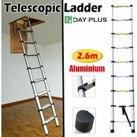 Dayplus - Alu-Teleskopleiter max. 2.60m lang Anlege Klapp-Mehrzweck-Leiter 9 Stufenleiter 150kg Tragfähig von DAYPLUS