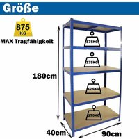 Blau Neu 180x90x40cm Lagerregal Kellerregal Werkstattregal Schwerlastregal Einstellbar Regal bis 875 kg Metall-Regal Regalsystem für Garage, von DAY PLUS