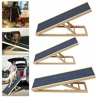 Dayplus - Hund Rampe Haustier Welpe Rampe Rutschfeste Teppich Treppe-Massive Holz Rampe Hund Rampe 4 Einstellbare Höhe von DAYPLUS