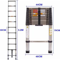 Dayplus - Verlängerungsleiter, 3,2 m Edelstahl-Mehrzweckleiter für den täglichen Haushalt oder Hobbys, 150 kg Tragfähigkeit, 30 cm Sprossenabstand, Dayplus - Verlängerungsleiter, 3,2 m Edelstahl-Mehrzweckleiter für den täglichen Haushalt oder Hobbys, 150 kg Tragfähigkeit, 30 cm Sprossenabstand, von DAYPLUS