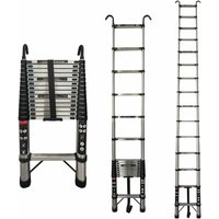 Dayplus - Edelstahl Teleskopleiter Klappleiter, 4,4m Ausziehbar Leiter mit 2 Haken, Mehrzweck Schiebeleiter Sprossenleiter Stehleiter, Einfach zu von DAYPLUS