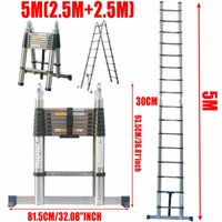 Teleskopleiter 5m Höhe Klappbar mit Stabilisator, Rutschfester Klappleiter Stehleiter Mehrzweckleiter aus hochwertiges Edelstahl, Maximale Belastung Teleskopleiter 5m Höhe Klappbar mit Stabilisator, Rutschfester Klappleiter Stehleiter Mehrzweckleiter aus hochwertiges Edelstahl, Maximale Belastung von DAY PLUS