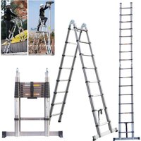 Teleskopleiter Klappleiter 5m(2.5m+2.5m) A Typ & Gerade Edelstahl Anti-Rutsch Mehrzweckleiter Ausziehbar Tragbare Leiter 150kg Belastbarkeit von DAYPLUS