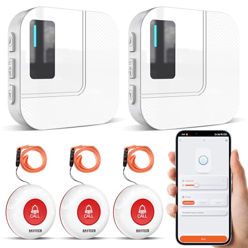 DAYTECH Notrufknopf für Senioren auf Handy, WiFi Tuya Smart Senioren Notfallknopf Alert System, Hausnotruf für ältere Patienten Behinderte,Kinder SOS Notruf(2 Schwarze Empfänger+3 Tasten) von DAYTEE